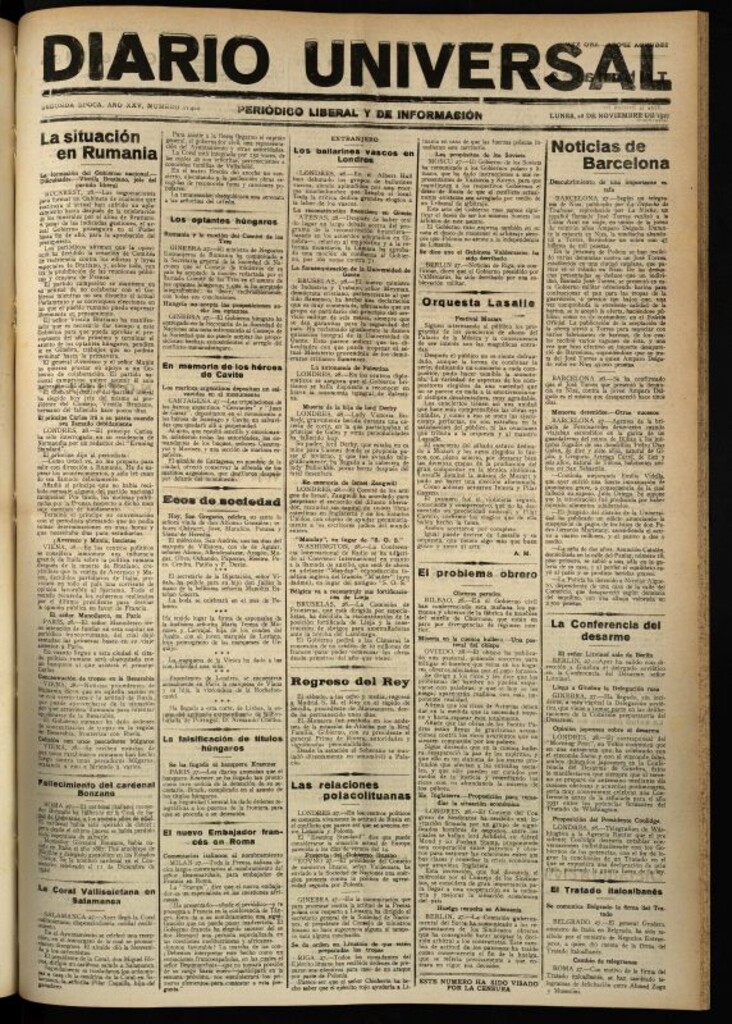 Miniatura de Diario Universal del 28 de noviembre de 1927