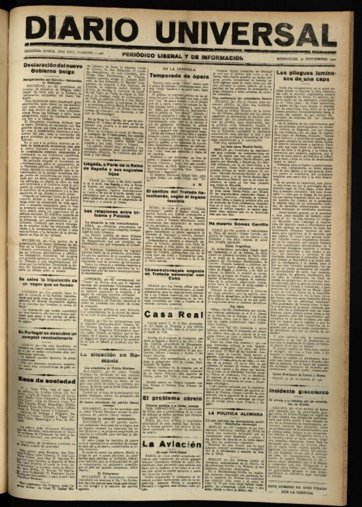 Miniatura de Diario Universal del 30 de noviembre de 1927