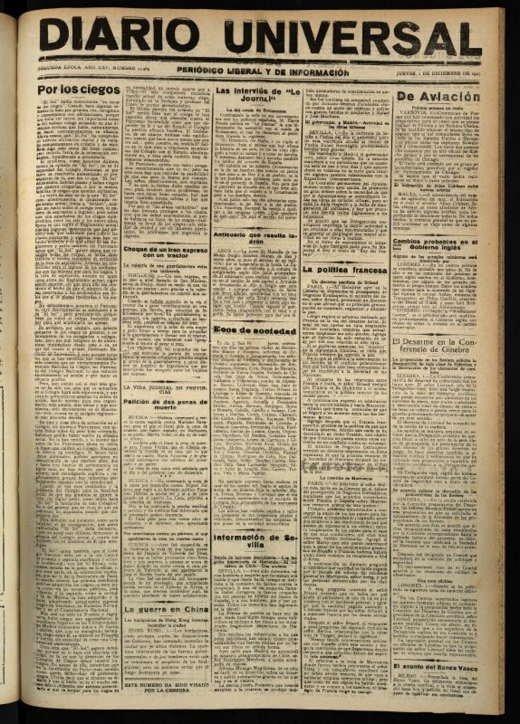 Miniatura de Diario Universal del 1 de diciembre de 1927