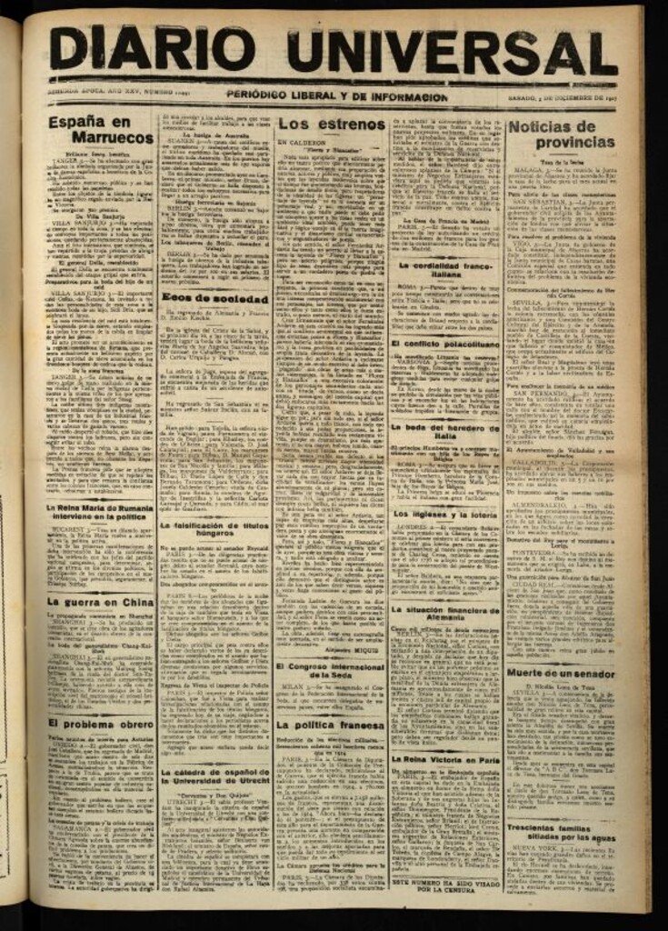 Miniatura de Diario Universal del 3 de diciembre de 1927