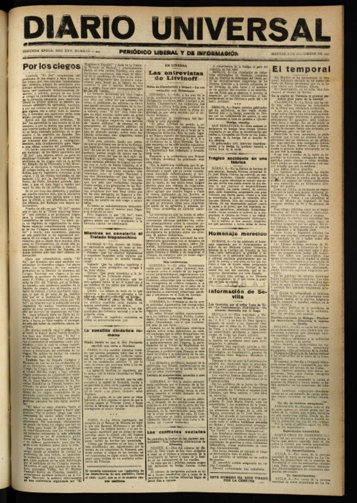 Miniatura de Diario Universal del 6 de diciembre de 1927