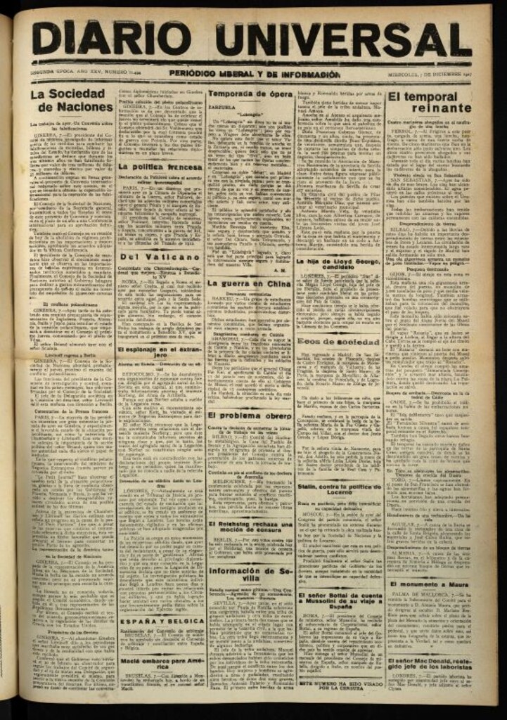 Miniatura de Diario Universal del 7 de diciembre de 1927