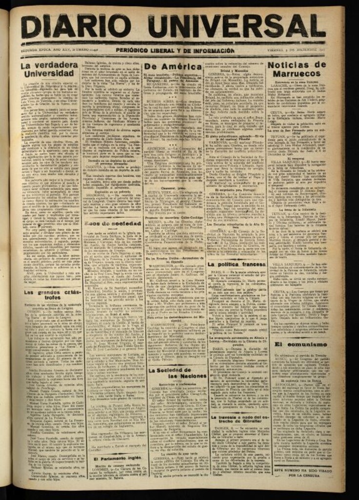 Miniatura de Diario Universal del 9 de diciembre de 1927