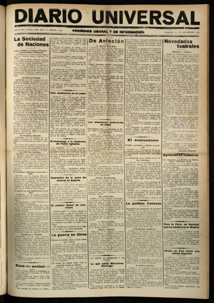 Miniatura de Diario Universal del 10 de diciembre de 1927