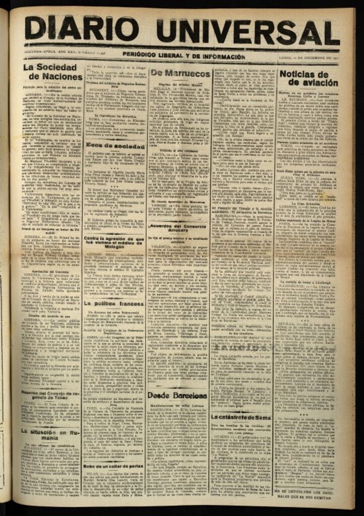 Miniatura de Diario Universal del 12 de diciembre de 1927