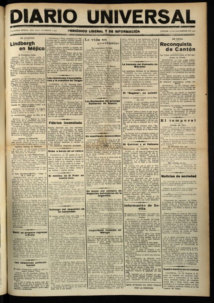 Miniatura de Diario Universal del 15 de diciembre de 1927