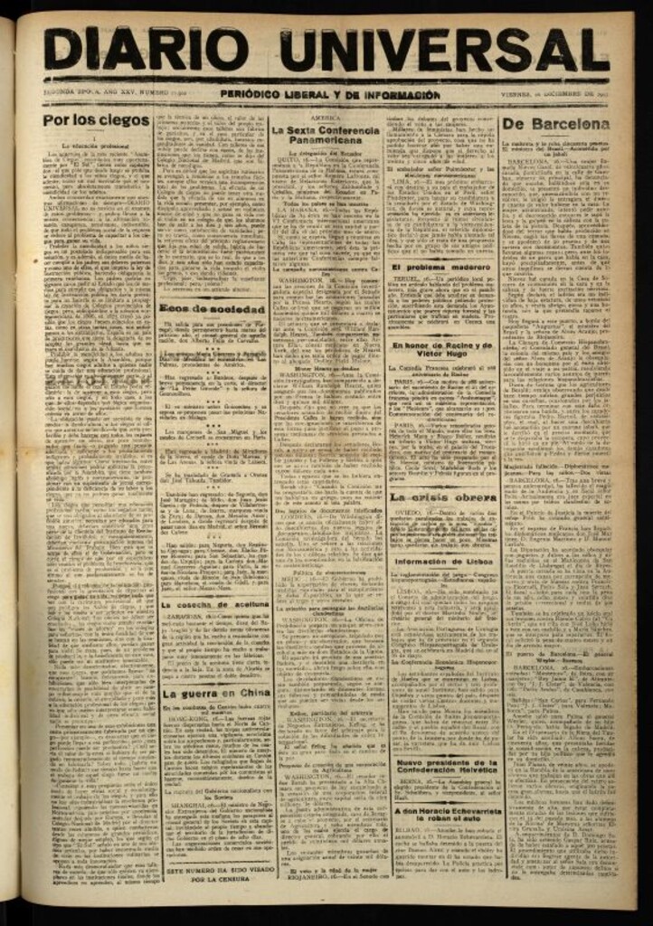 Miniatura de Diario Universal del 16 de diciembre de 1927