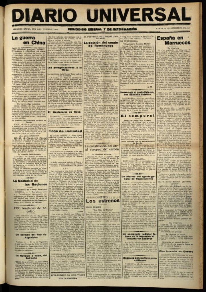Miniatura de Diario Universal del 19 de diciembre de 1927