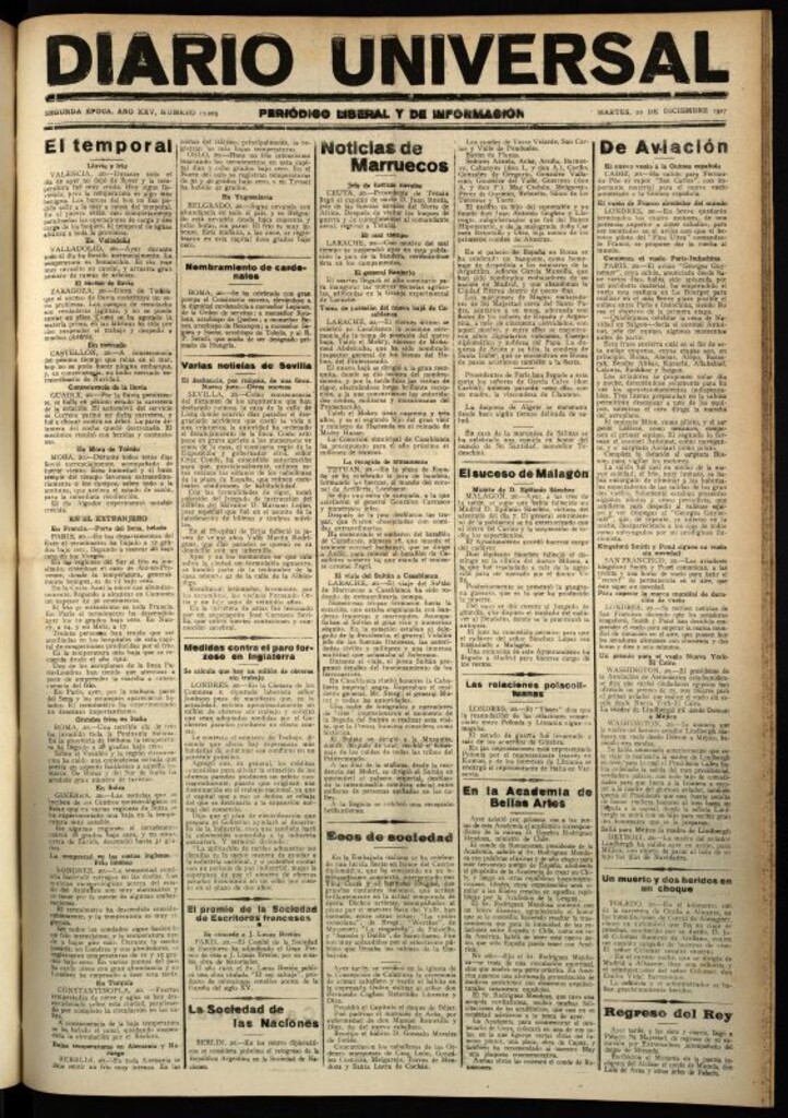 Miniatura de Diario Universal del 20 de diciembre de 1927