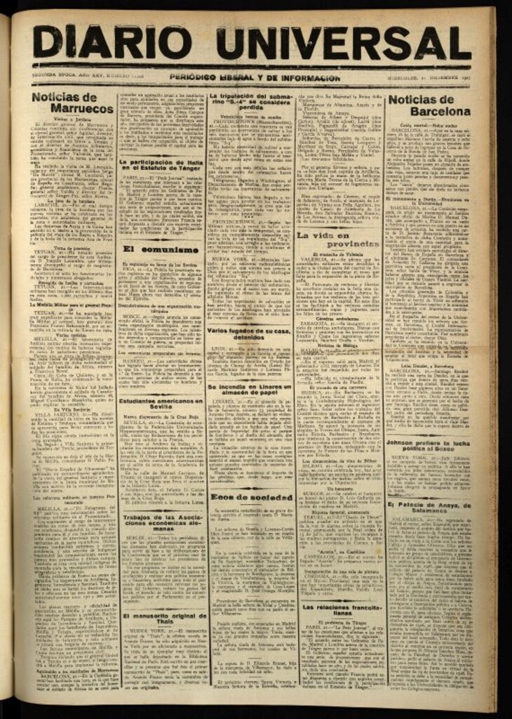 Miniatura de Diario Universal del 21 de diciembre de 1927