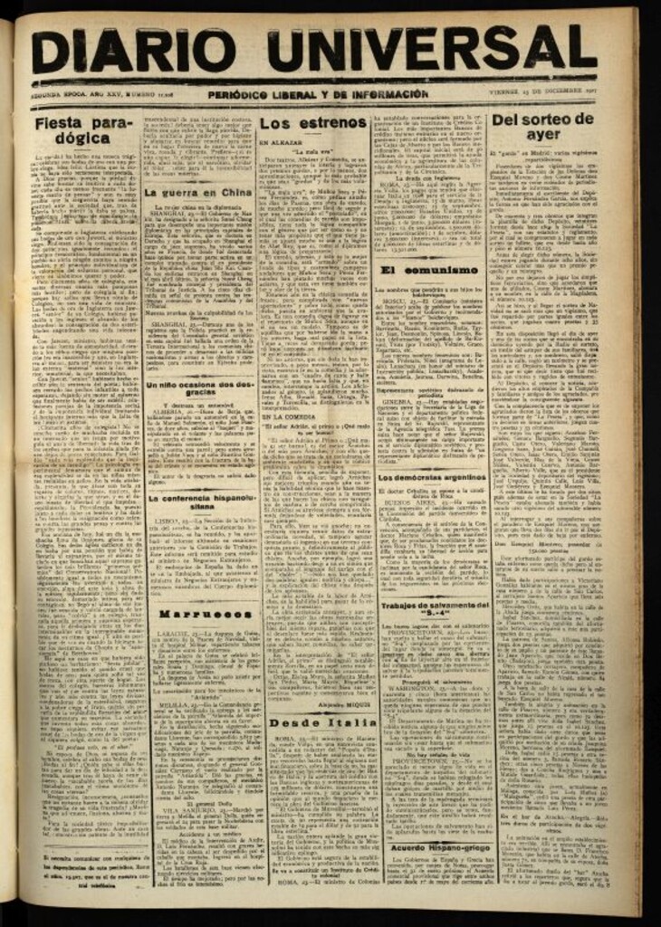 Miniatura de Diario Universal del 23 de diciembre de 1927