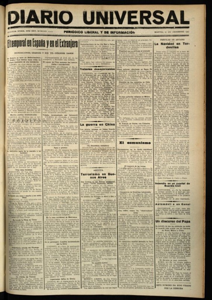 Miniatura de Diario Universal del 27 de diciembre de 1927