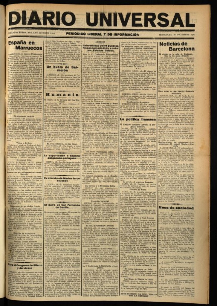 Miniatura de Diario Universal del 28 de diciembre de 1927