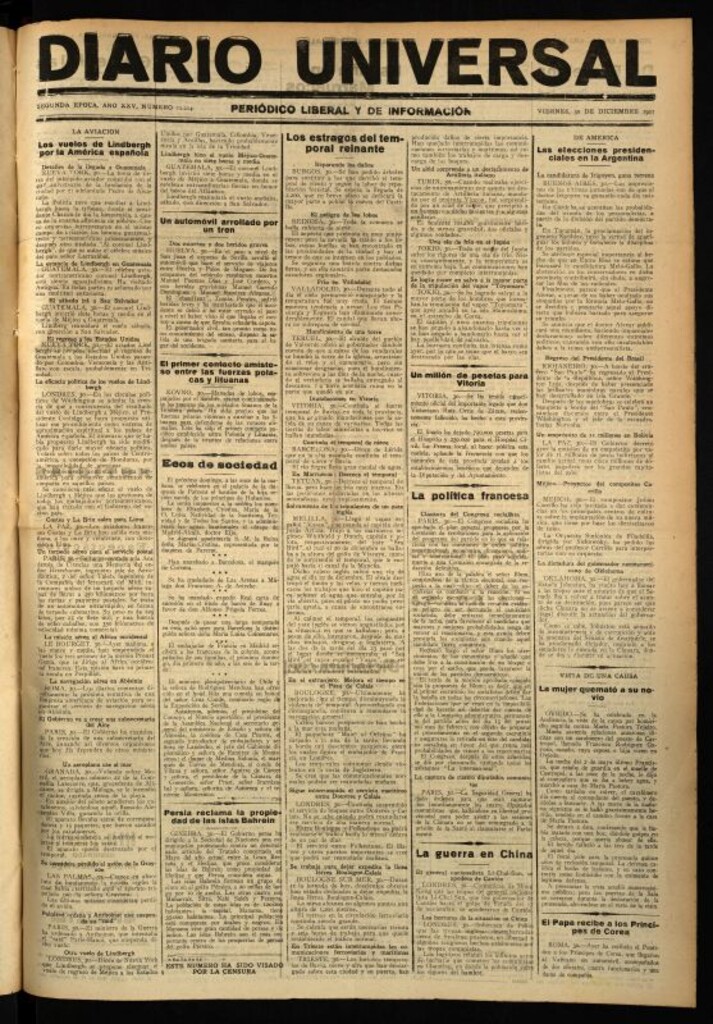 Miniatura de Diario Universal del 30 de diciembre de 1927
