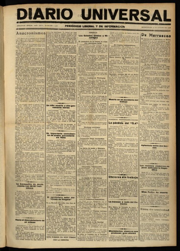 Miniatura de Diario Universal del 4 de enero de 1928