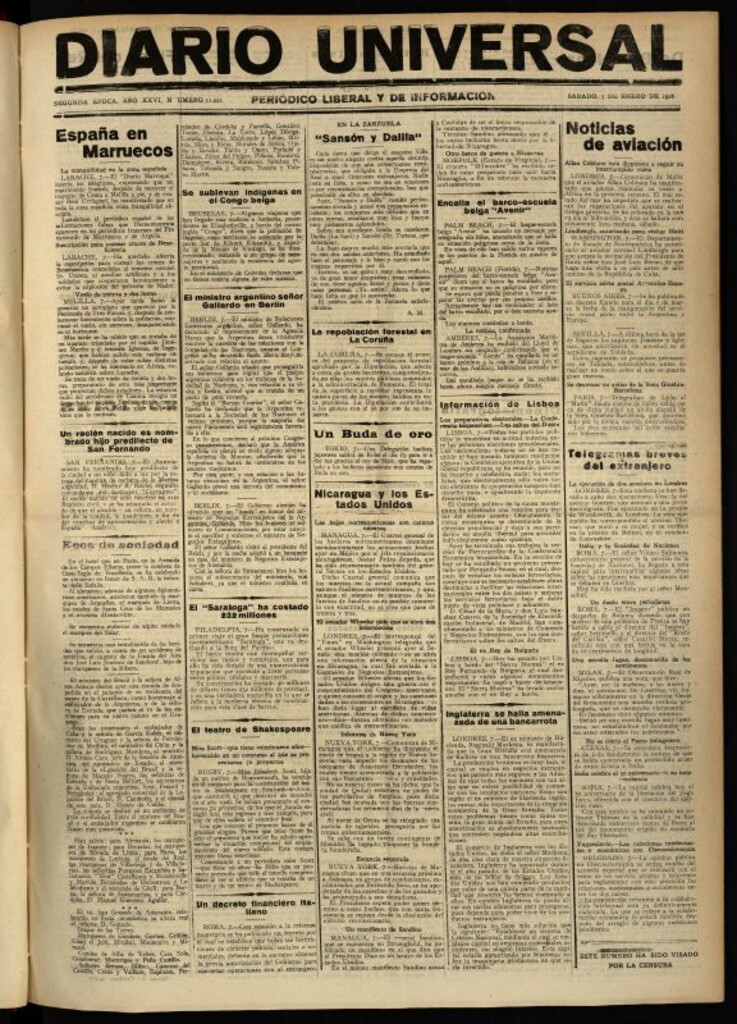 Miniatura de Diario Universal del 7 de enero de 1928