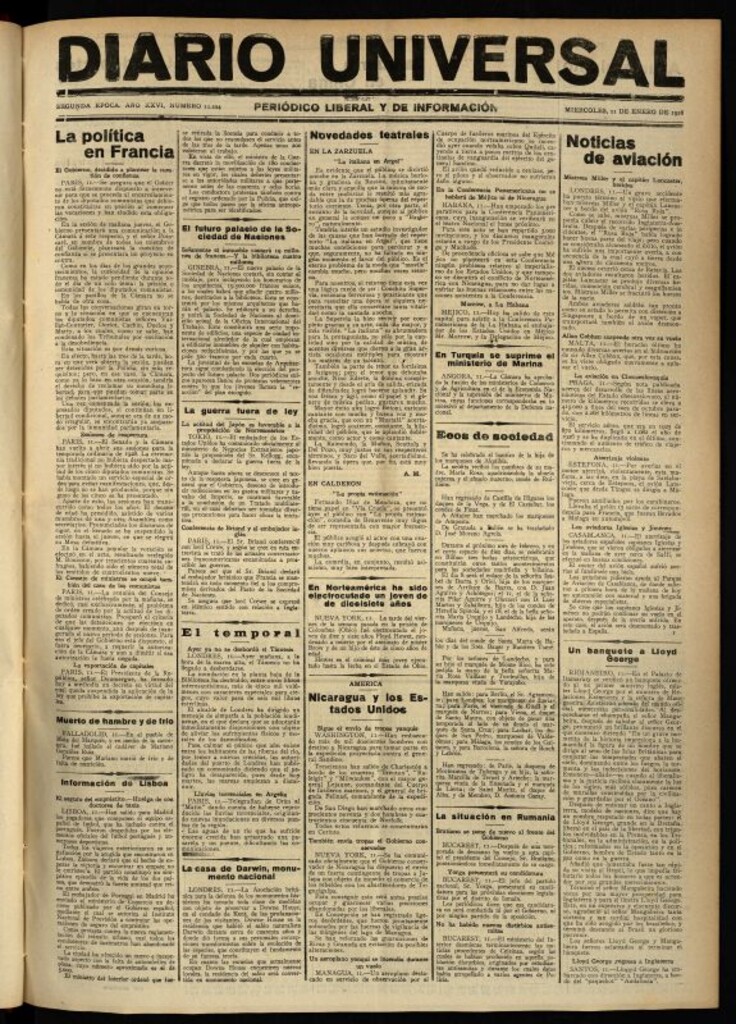 Miniatura de Diario Universal del 11 de enero de 1928