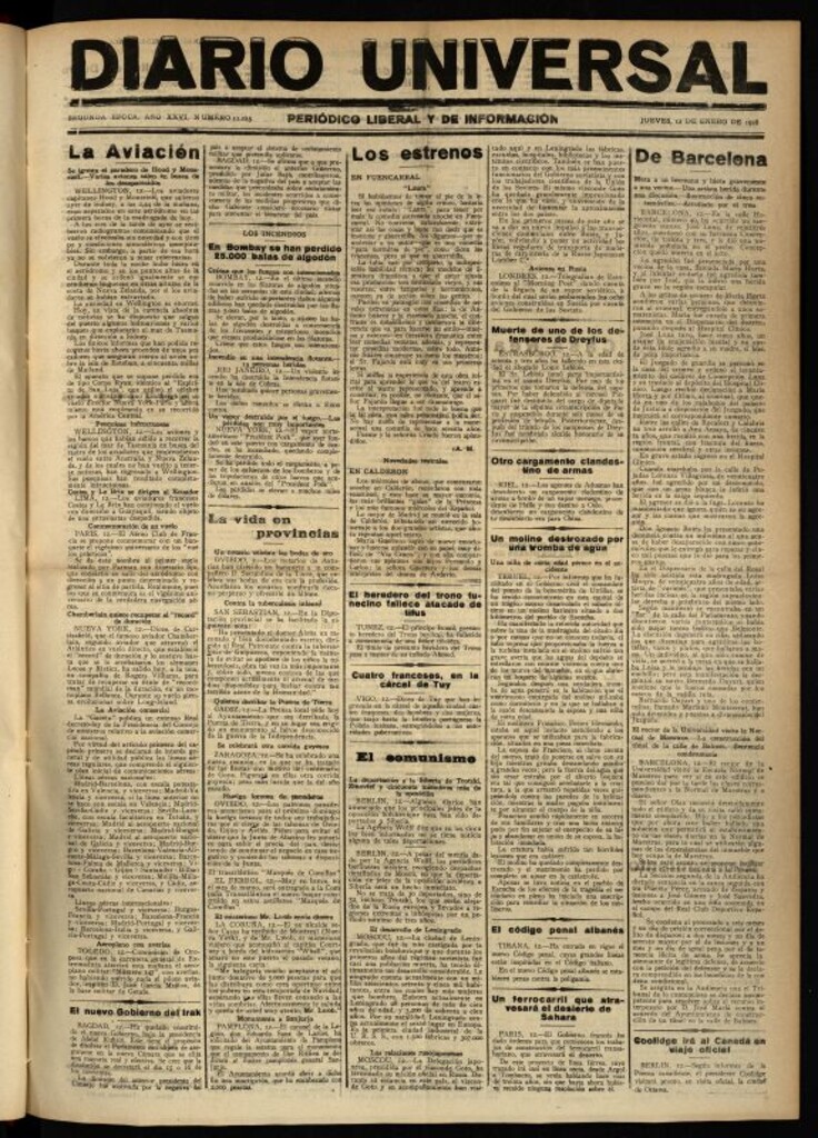 Miniatura de Diario Universal del 12 de enero de 1928