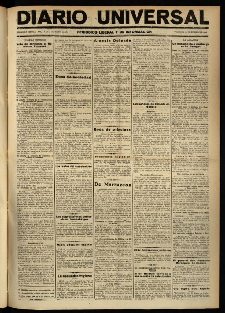 Miniatura de Diario Universal del 13 de enero de 1928