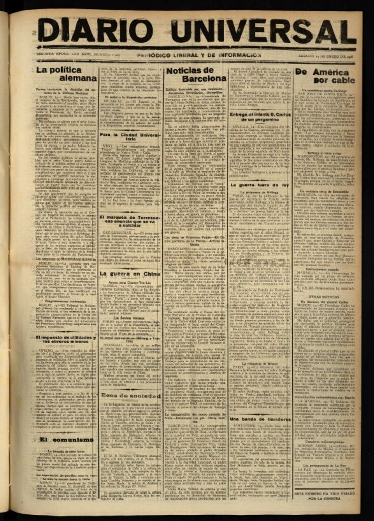 Miniatura de Diario Universal del 14 de enero de 1928