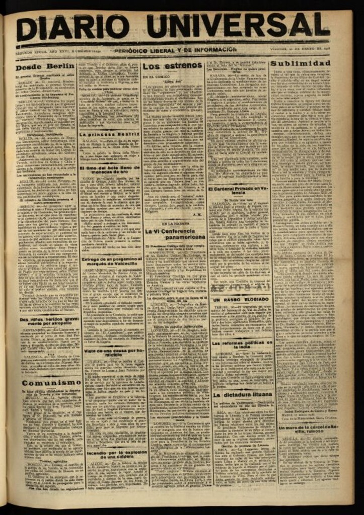 Miniatura de Diario Universal del 20 de enero de 1928