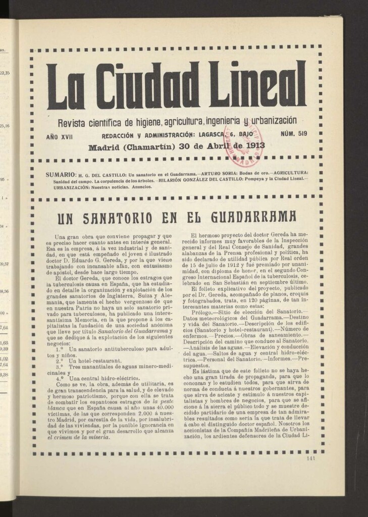 Miniatura de La Ciudad Lineal : órgano oficial de la Compañía Madrileña de Urbanización del 30 de abril de 1913