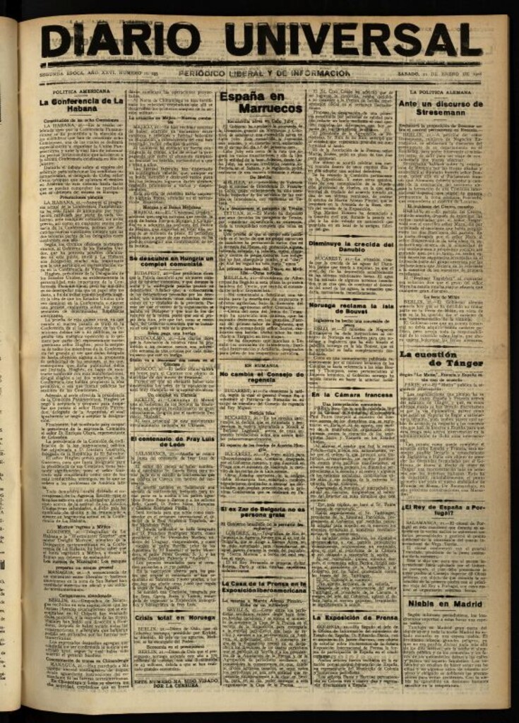 Miniatura de Diario Universal del 21 de enero de 1928