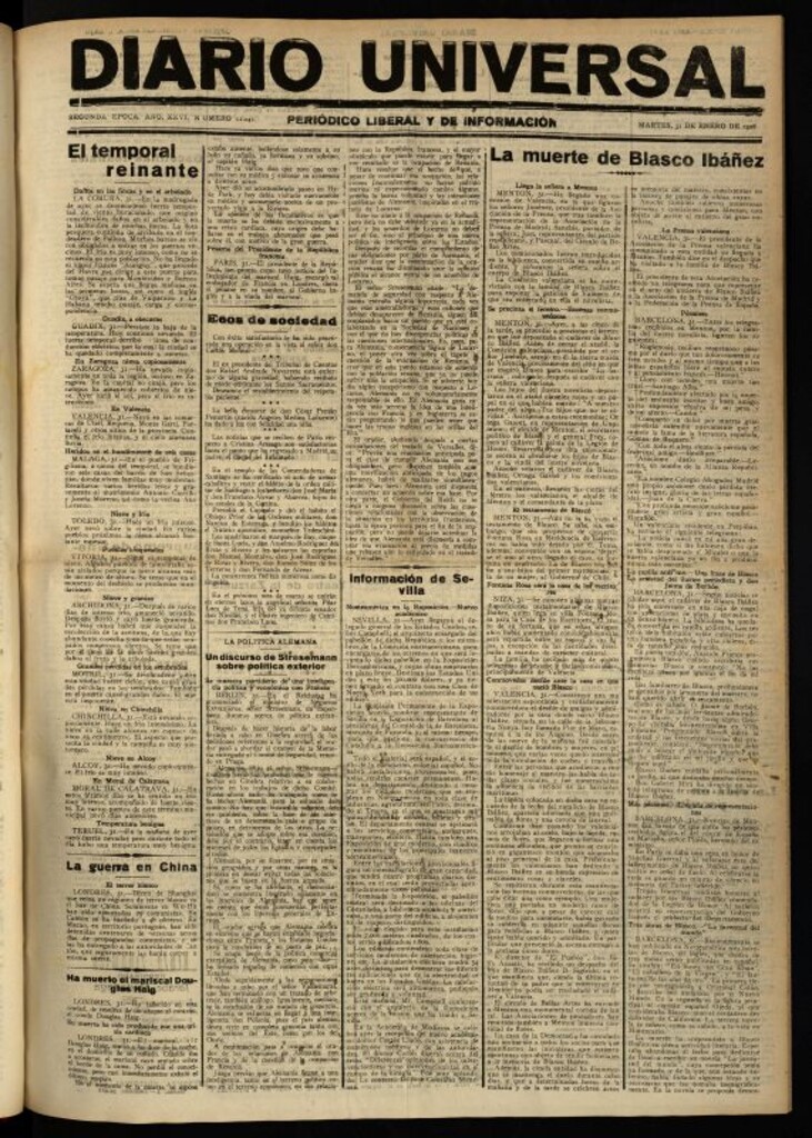 Miniatura de Diario Universal del 31 de enero de 1928