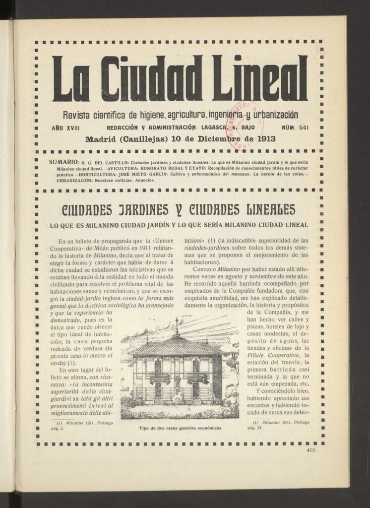 Miniatura de La Ciudad Lineal : órgano oficial de la Compañía Madrileña de Urbanización del 10 de diciembre de 1913