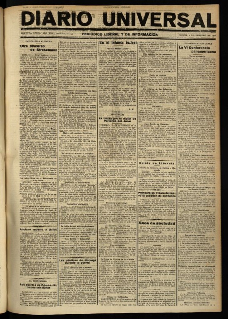 Miniatura de Diario Universal del 2 de febrero de 1928