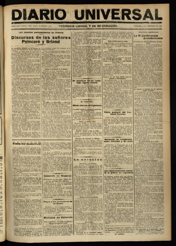 Miniatura de Diario Universal del 3 de febrero de 1928