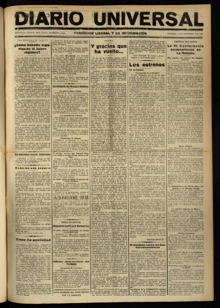 Miniatura de Diario Universal del 4 de febrero de 1928