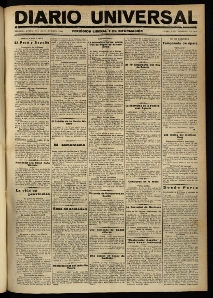 Miniatura de Diario Universal del 6 de febrero de 1928