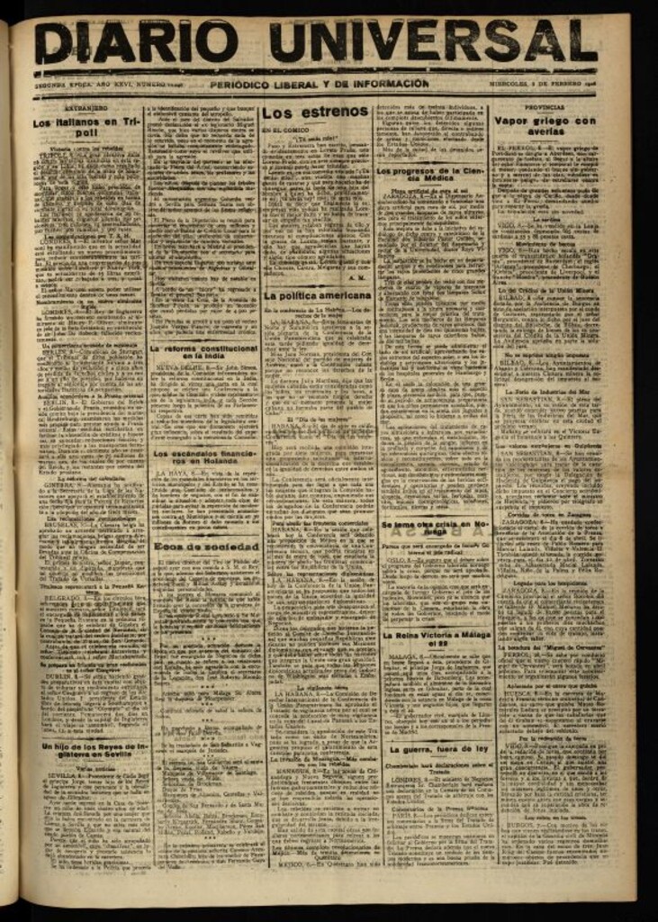Miniatura de Diario Universal del 8 de febrero de 1928