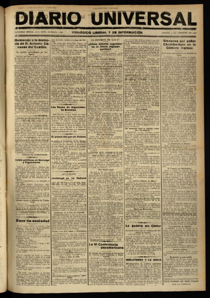 Miniatura de Diario Universal del 9 de febrero de 1928