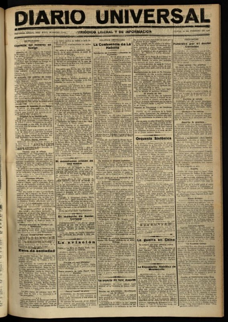 Miniatura de Diario Universal del 16 de febrero de 1928