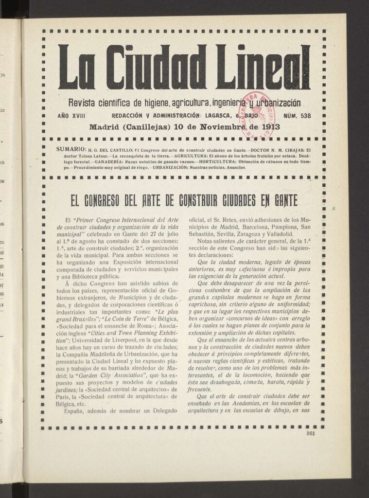 Miniatura de La Ciudad Lineal : órgano oficial de la Compañía Madrileña de Urbanización del 10 de noviembre de 1913