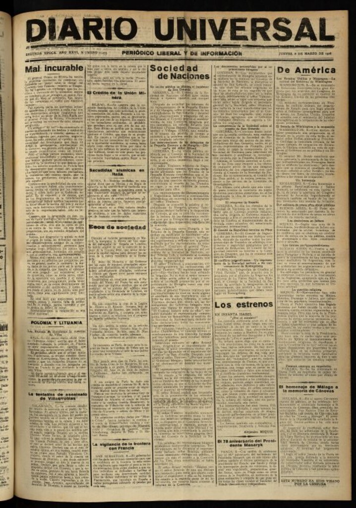 Miniatura de Diario Universal del 8 de marzo de 1928