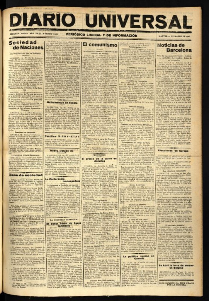 Miniatura de Diario Universal del 13 de marzo de 1928