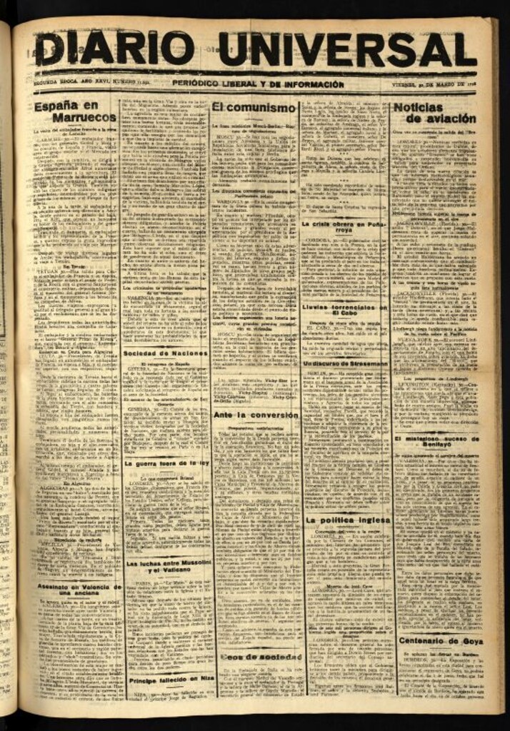 Miniatura de Diario Universal del 30 de marzo de 1928