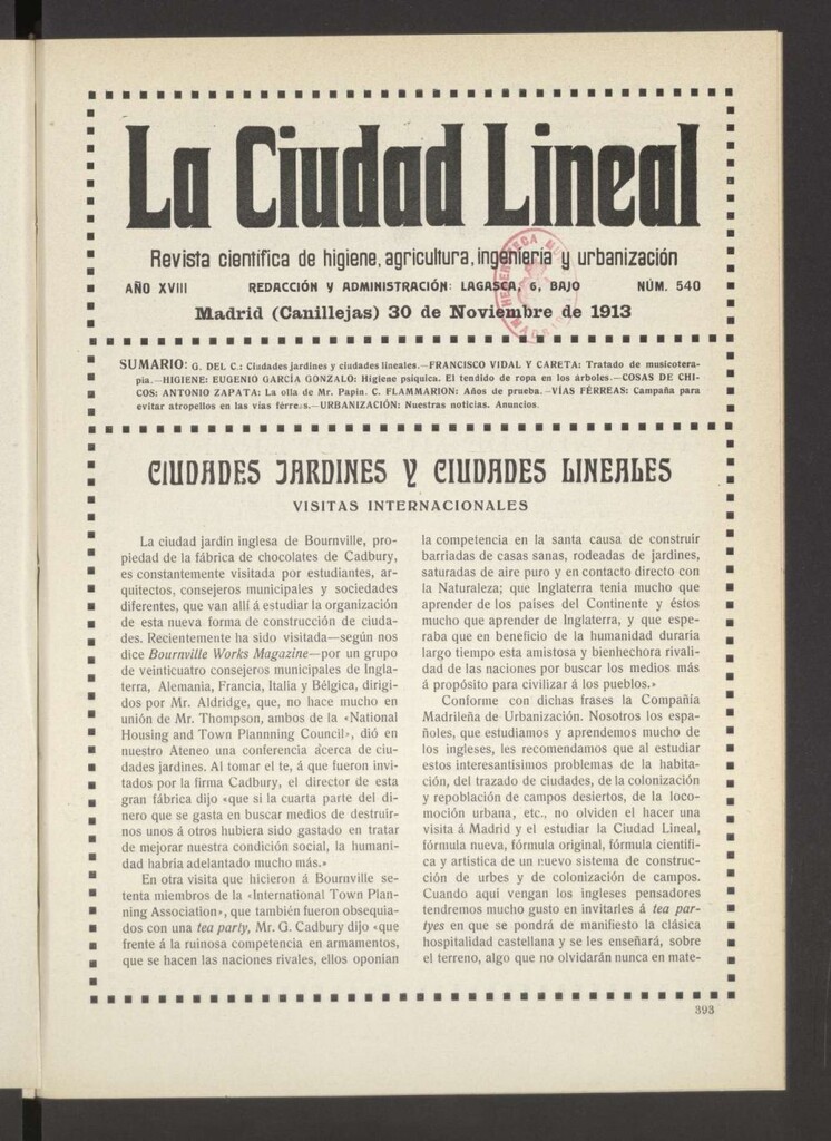 Miniatura de La Ciudad Lineal : órgano oficial de la Compañía Madrileña de Urbanización del 30 de noviembre de 1913