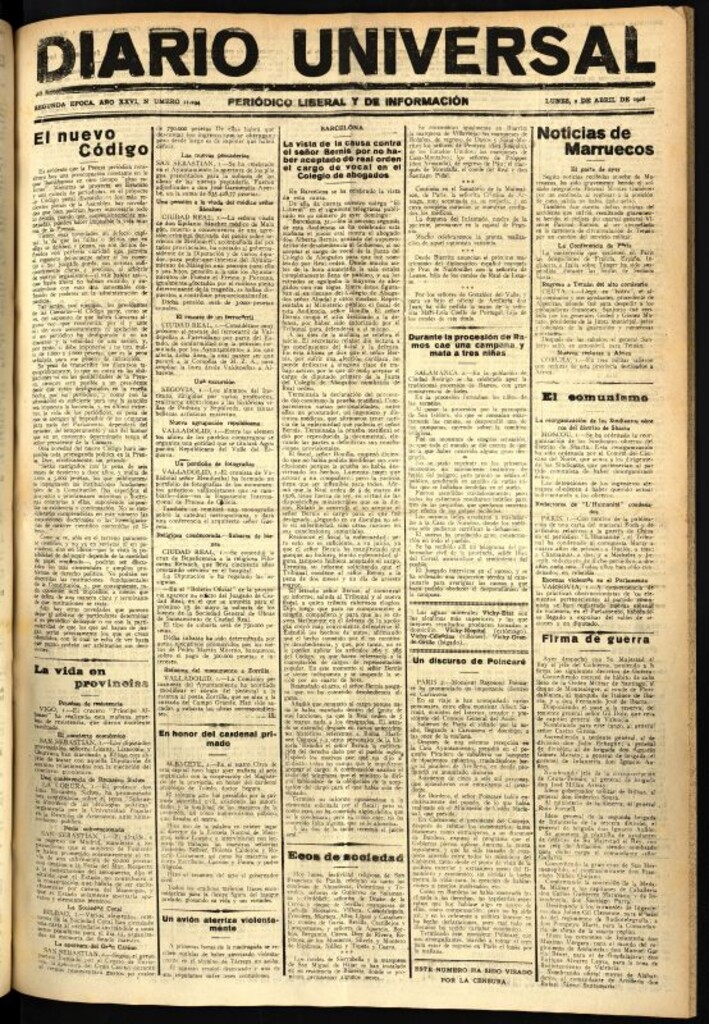 Miniatura de Diario Universal del 2 de abril de 1928