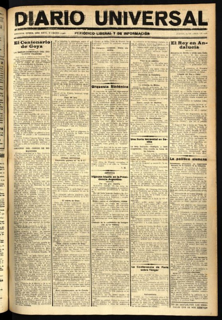Miniatura de Diario Universal del 19 de abril de 1928