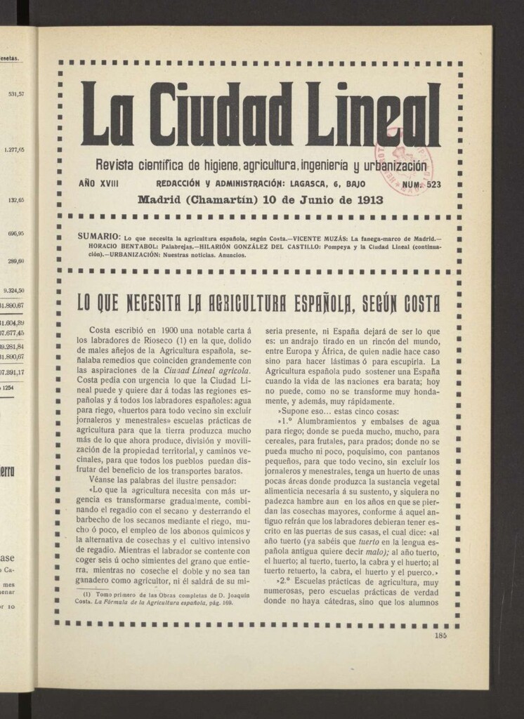 Miniatura de La Ciudad Lineal : órgano oficial de la Compañía Madrileña de Urbanización del 10 de junio de 1913