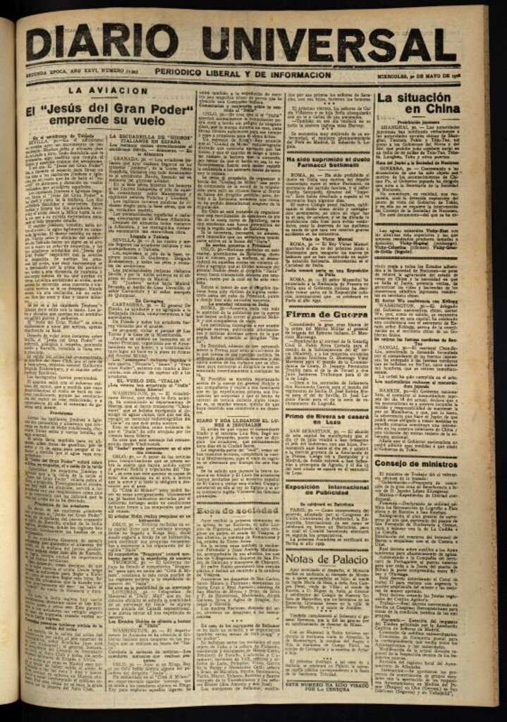 Miniatura de Diario Universal del 30 de mayo de 1928