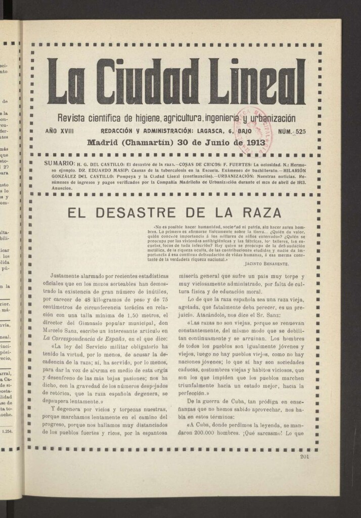 Miniatura de La Ciudad Lineal : órgano oficial de la Compañía Madrileña de Urbanización del 30 de junio de 1913