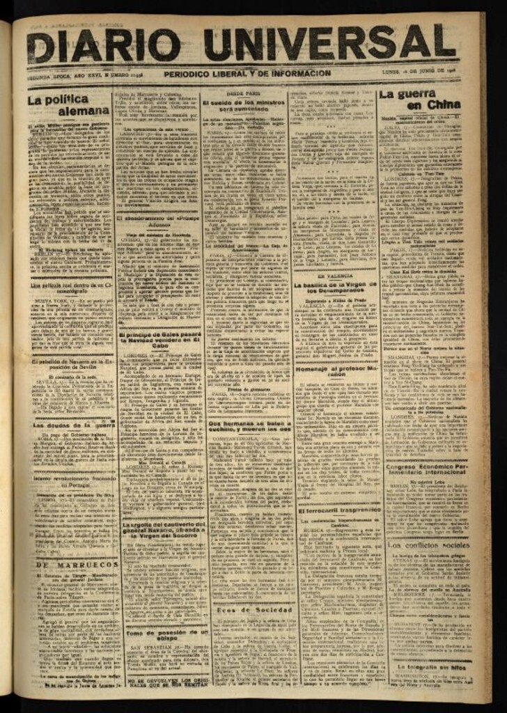 Miniatura de Diario Universal del 18 de junio de 1928