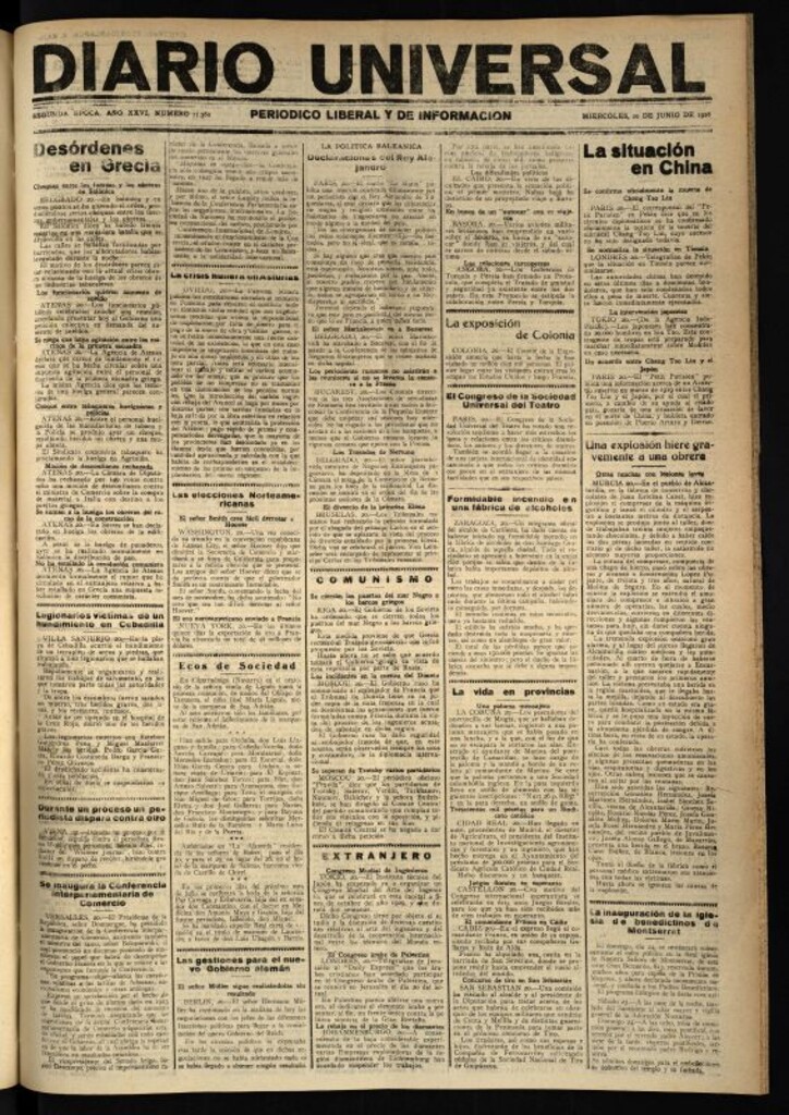 Miniatura de Diario Universal del 20 de junio de 1928