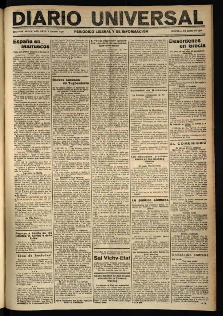 Miniatura de Diario Universal del 21 de junio de 1928