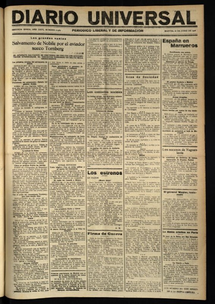 Miniatura de Diario Universal del 26 de junio de 1928